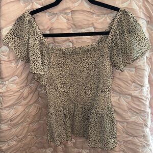 Japna Tan Animal Print Smocked Blouse